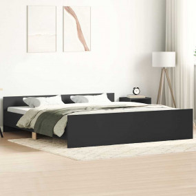 Bed Frame Black Engineered wood, solid pinewood, plywoo...