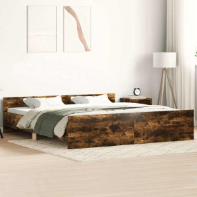 Bed Frame Smoked Oak Engineered wood, Solid pine, Plywo...