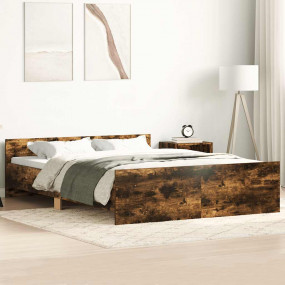 Bed Frame Smoked Oak Engineered wood, solid pine wood, ...