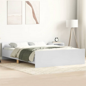 Bed Frame White Engineered wood, solid pinewood, plywoo...