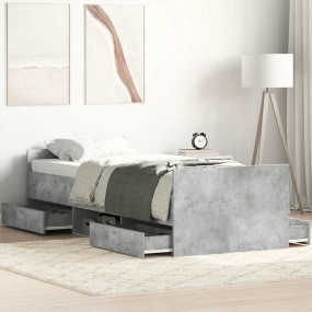 Bed Frame Concrete Gray Engineered wood, Plywood, Solid...
