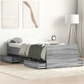 Bed Frame Gray Sonoma Engineered wood, solid pine wood,...