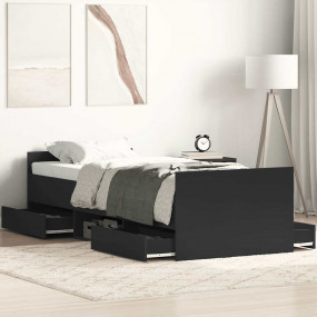 Bed Frame Black Engineered wood, Solid pine, Plywood Sm...