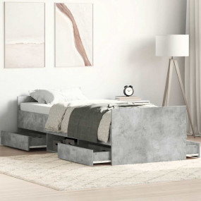 Bed Frame Concrete Grey Engineered wood, Solid pine, Pl...