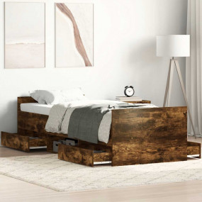 Bed Frame Smoked Oak Engineered Wood Small Single Stora...