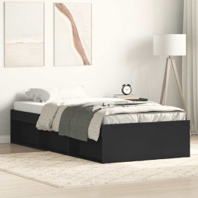 Bed Frame Black Engineered wood, solid pinewood, plywoo...
