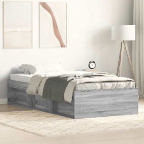 Bed Frame Grey sonoma Engineered wood, solid pinewood S...