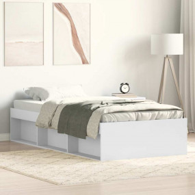 Bed Frame White Engineered wood, Solid pine Small Singl...