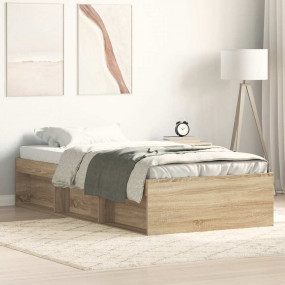 Bed Frame Sonoma Oak Engineered wood, solid pinewood, p...