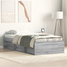 Bed Frame Grey Sonoma Engineered wood, Solid pinewood, ...