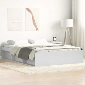 Bed Frame White Engineered wood Double Bed Frame Rectan...
