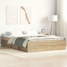 Bed Frame Sonoma oak Engineered wood, solid pinewood, p...
