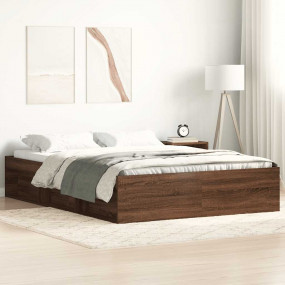 Bed Frame Brown Oak Engineered Wood, Solid Pinewood 47....