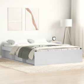 Bed Frame White Engineered Wood, Solid Pine, Plywood Fu...