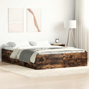 Bed Frame Smoked oak Engineered wood, solid pinewood Fu...