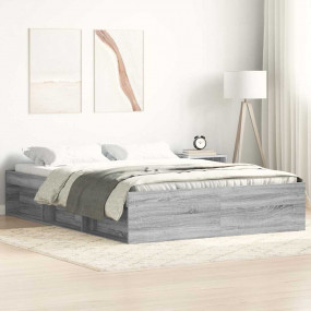 Bed Frame Gray Sonoma Engineered wood, solid pinewood, ...