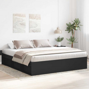 Bed Frame Black Engineered wood King Bed Frame Rectangu...