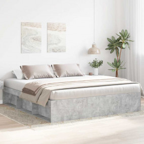 Bed Frame Concrete Grey Engineered wood, solid pinewood...