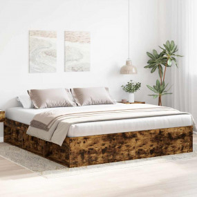 Bed Frame Smoked Oak Engineered wood, Solid pine wood