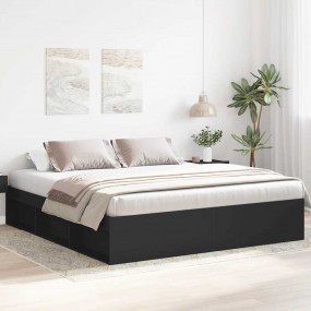 Bed Frame Black Engineered wood, plywood, solid pine wo...