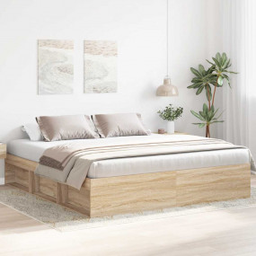 Bed Frame Sonoma Oak Engineered wood, Solid pinewood 78...