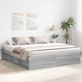 Bed Frame Grey Sonoma Engineered wood, Solid pine wood,...