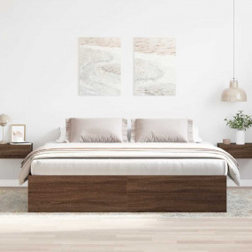 Bed Frame Brown Oak Engineered wood, solid pine wood, p...