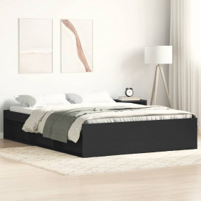 Bed Frame Black Engineered wood, solid pinewood Small D...