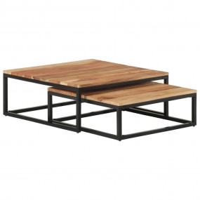 Coffee Table Set of 2 Natural wood finish and black iro...