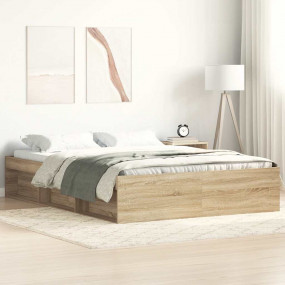 Bed Frame Sonoma Oak Engineered wood, Solid pinewood, P...