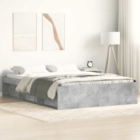 Bed Frame Concrete Grey Engineered wood, Solid pine woo...