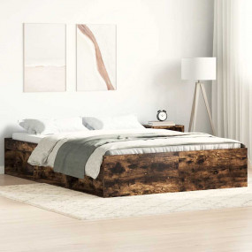 Bed Frame Smoked Oak Engineered wood, solid pinewood