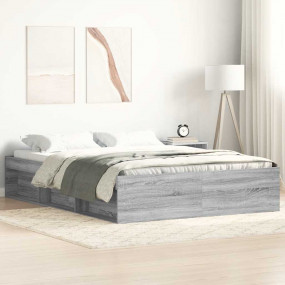 Bed Frame Grey Sonoma Engineered Wood, Solid Pine Wood,...