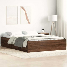 Bed Frame Brown oak Engineered wood, solid pine, plywoo...