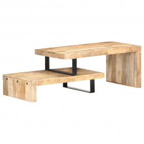 Coffee Table Natural Solid Mango Wood, Powder-Coated Ir...