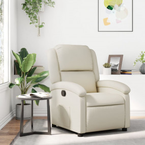 Recliner Chair Cream Faux leather, Metal, Plywood Singl...