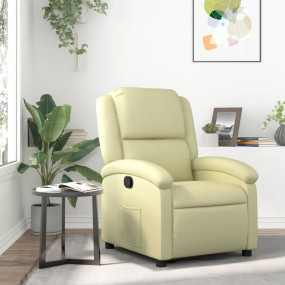Recliner Chair Cream Real Leather Single Seater Footres...