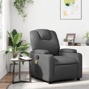 Grey Massage Recliner Chair Faux Leather, Metal, Plywoo...