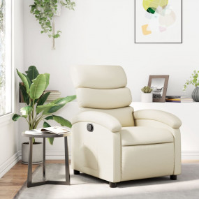 Recliner Chair Cream Faux leather, metal, plywood Stand...