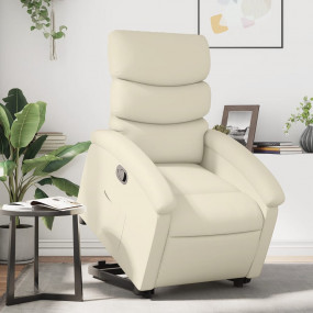 Stand Up Recliner Chair Cream Faux leather, metal, plyw...