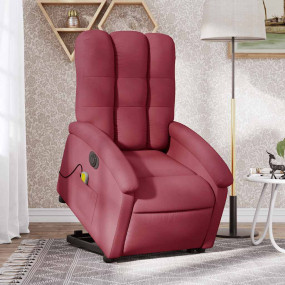 Electric Stand Up Massage Recliner Chair Wine Red Fabri...