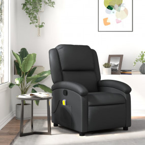 Massage Recliner Chair Black Real leather, metal, plywo...