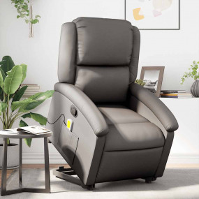 Stand Up Massage Recliner Chair Gray Genuine leather, m...