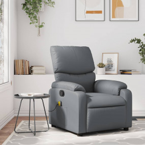 Massage Recliner Chair Grey Faux Leather, Metal, Plywoo...