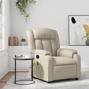 Massage Recliner Chair Cream Faux Leather Single Size