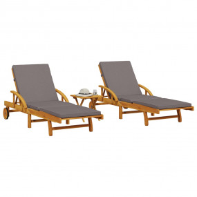 Sun Lounger Set of 2 Brown Solid Acacia wood Standard S...