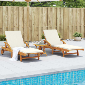 Sun Lounger Set of 2 Brown, Cream White Solid Acacia wo...