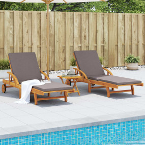 Sun Lounger Set of 2 Brown, Dark Grey Solid acacia wood...