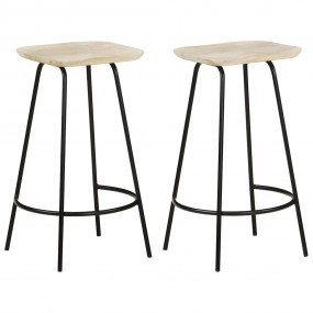 Bar Stool Set of 2 Bleached wood and black metal