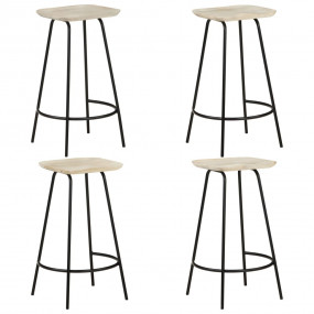 Bar Stool Set of 4 Bleached wood, Black Solid mango woo...